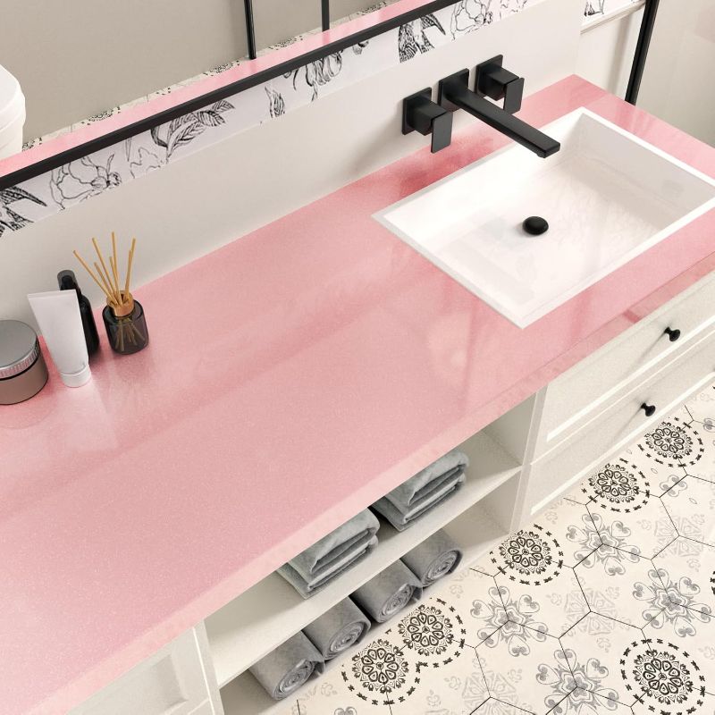 Photo 1 of Wallercity Glossy Pink Contact Paper for Countertops Shiny Pink Peel and Stick Wallpaper Self Adhesive Glitter Contact Paper for Cabinets and Drawers Vinyl Film Decorative Wall Stickers 15.8''x118'