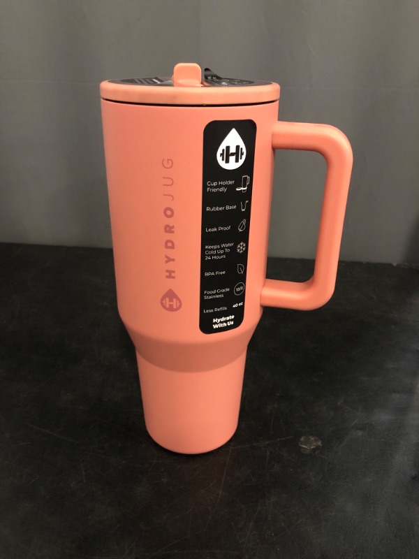 Photo 1 of HydroJug Traveler - 40 oz Water Bottle with Handle & Flip Straw - Fits in Cup Holder, Leak Resistant Tumbler-Reusable Insulated Stainless Steel & Rubber Base - Gifts for Women & Men, (Dahlia)