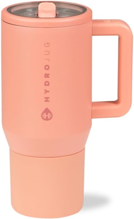 Photo 1 of HydroJug Traveler - 40 oz Water Bottle with Handle & Flip Straw - Fits in Cup Holder, Leak Resistant Tumbler-Reusable Insulated Stainless Steel & Rubber Base - Gifts for Women & Men, (Dahlia)