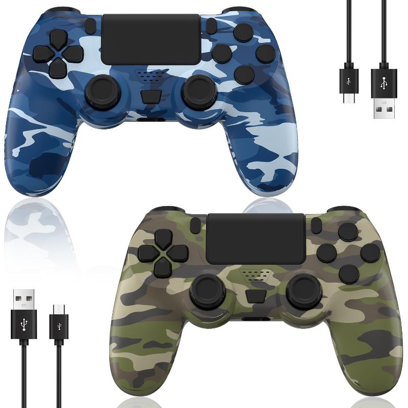 Photo 1 of YsoKK 2 Pack Wireless Controller for Ps4/Slim/Pro with 1000mah Battery/Dual Vibration/Audio Jack/6-axis Motion Sensor(Camouflage Green and Camouflage Blue)