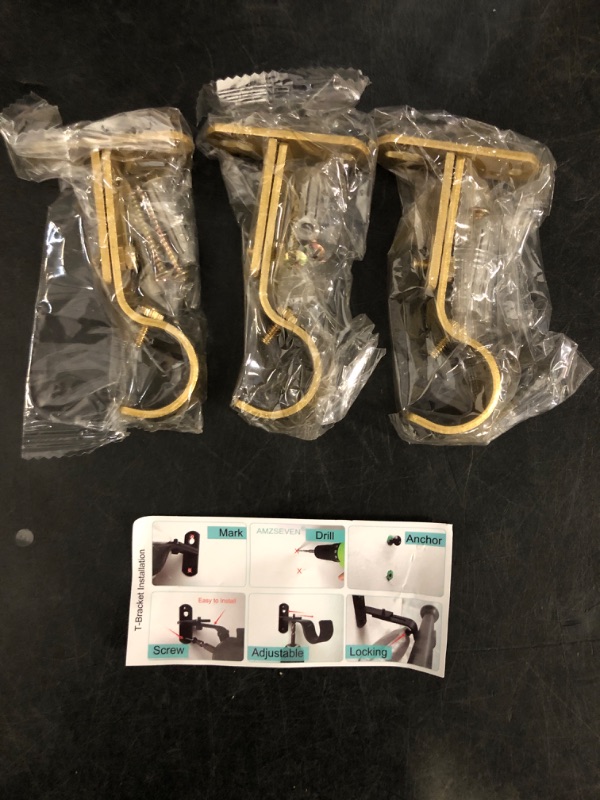 Photo 1 of Adjustable Curtain Rod Brackets, Metal Window Drapery Rod Hanger Holders Hooks for 1 inch Rods (Warm Gold, Set of 3)