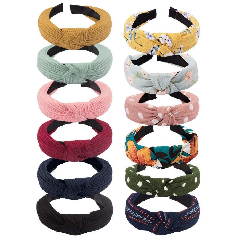 Photo 1 of VELSCRUN Womens Headbands Boho Headbands for Women 12 Pack Knot Headband Women Knotted Head Band Elastic Turban HeadBands Boho Bandeau Wide Hair Bands Hair Accessories for Washing Face