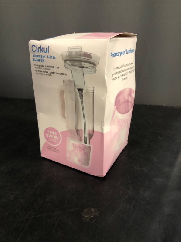 Photo 1 of Cirkul 40oz All-Day StrawSip™ Lid & Pink Swirl Protective Bumper, Leak-Resistant Lid with Reusable Straw