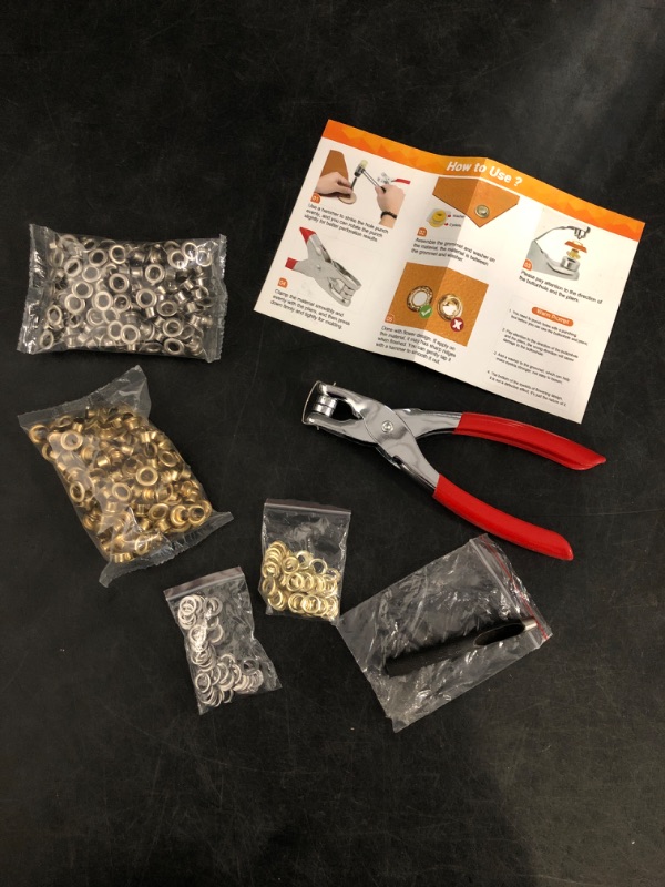 Photo 1 of 803Pcs Grommet Eyelet Pliers Kit, 1/4 Inch Grommet Tool Kit with 800 Metal Eyelets, Grommet Hand Press kit for Leather Crafts(Inside Dia: 6.4mm/Outer Dia: 12mm (A.I.S.)/Flange Width: ~3mm)