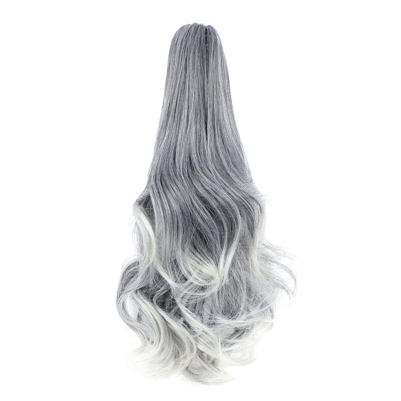 Photo 1 of Claw Clip Ponytail Extension 18" Clip in Wavy Ponytail Hair Extensions Long Pony Tails for Women Extensions Sliver Gray to Platinum Blonde Wave Hairpiece
