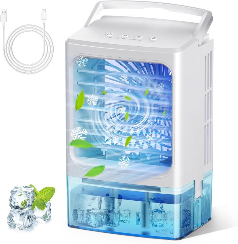 Photo 1 of Portable Air Conditioner,3-IN-1 Evaporative Air Cooler,3 Speeds 2 Spray Outlets,900 Visiable Tank,7 Colors Light,2 Timers,Personal Mini Desktop Cooling Fan,Small AC Unit for Room Kitchen Office RV Car