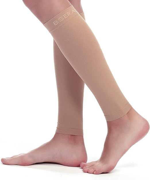 Photo 1 of BSERA Calf Compression Sleeve Women, 2 Pairs 20-30mmHg Footless Compression Socks for Swelling Shin Splints Varicose Veins