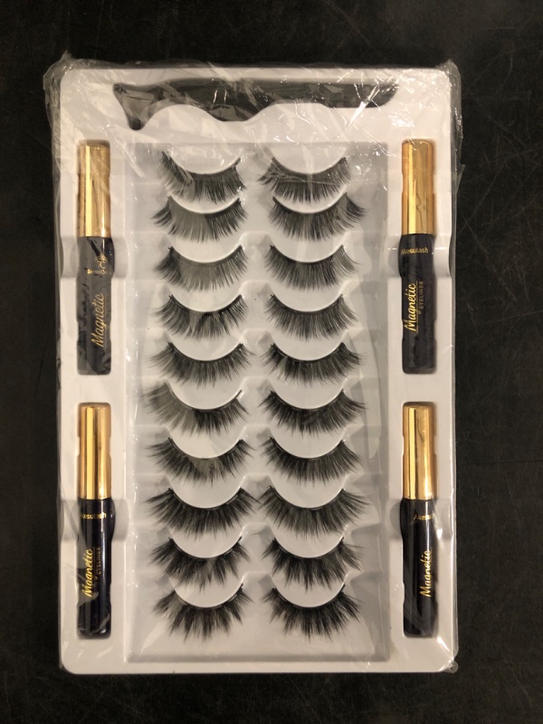 Photo 1 of 3D Magnetic Eyelashes with Eyeliner Kit- 10 Pairs Magnetic Lashes Kit with Applicator,Updated 4 Tubes of Magnetic Liner & Natural Look, Reusable, Easy to Apply