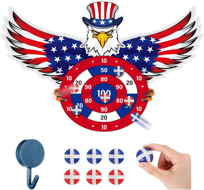 Photo 1 of 4th of July Games Set Patriotic Dart Board Games with 6 Sticky Balls Independence American Day Party Favor for Red White and Blue Party Throwing Indoor Outdoor Yard(Eagle)