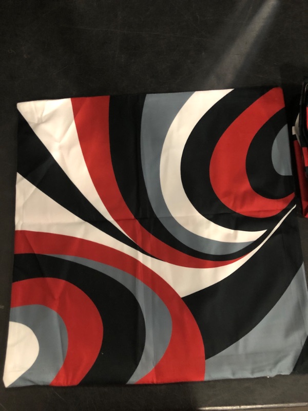 Photo 1 of Emvency Set of 4 Throw Pillow Covers Modern Abstract Red Stripes Gray Black White Acrylic Bold Grey Decorative Pillow Cases Home Decor Square 26x26 Inches Pillowcases