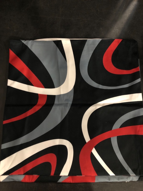 Photo 1 of Emvency Set of 4 Throw Pillow Covers Modern Abstract Red Stripes Gray Black White Acrylic Bold Grey Decorative Pillow Cases Home Decor Square 26x26 Inches Pillowcases