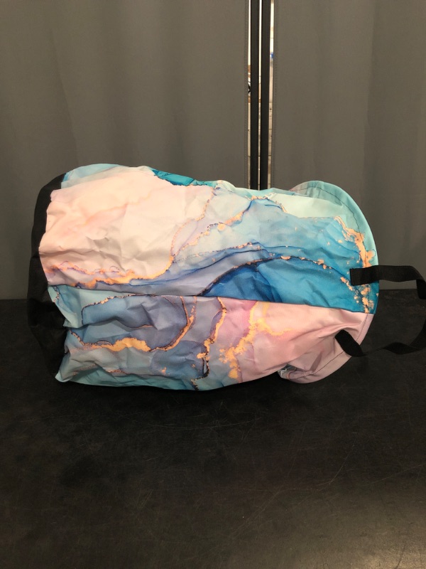 Photo 1 of Blue Pink Marble Laundry Basket Hamper with Handles, Abstract Cracked Veins Crystal Texture Waterproof Laundry Bin Foldable Clothes Basket for Storage Clothing 13.8x17 Inch
