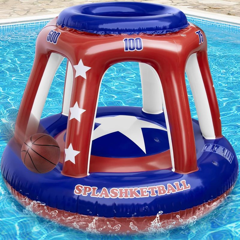 Photo 1 of 47" Larger Pool Basketball Hoop Game – 2025 Thicker Inflatable Water Basketball Hoop with Ball, Swimming Pool Games &Toys for Kids, Teens, Adults and Family