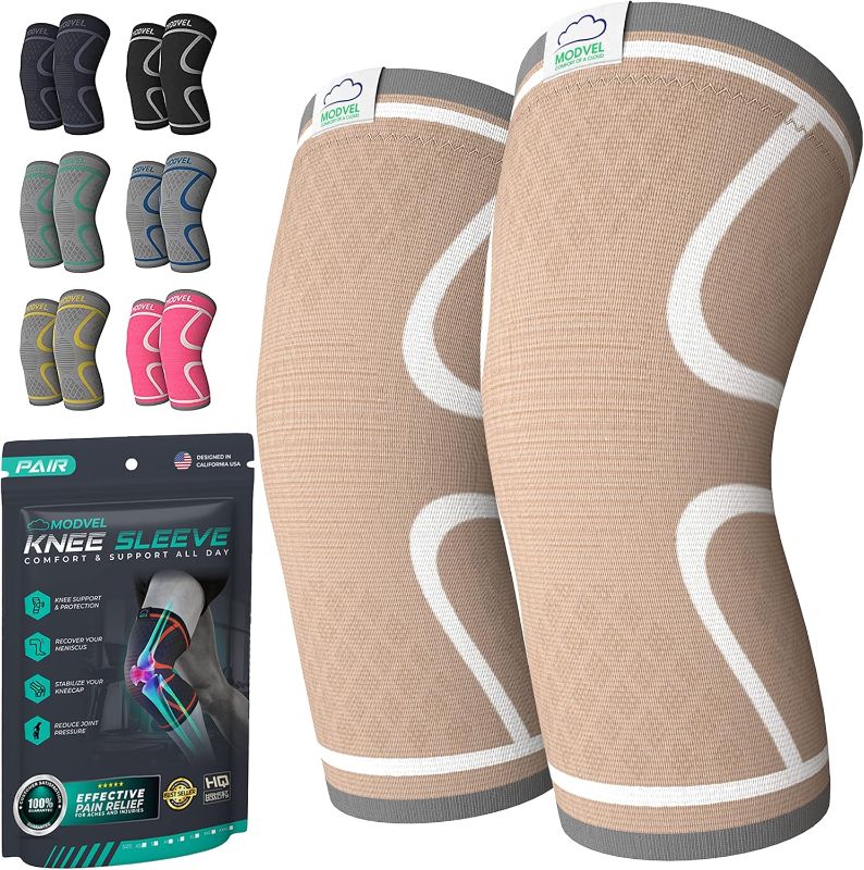Photo 1 of Modvel 2 Pack Knee Brace for Women & Men - Workout Knees Compression Sleeve for Knee Pain Relief Joint Support for ACL, Arthritis, Meniscus Tear Knees Brace for Sports, Rodilleras para Gym Fitness