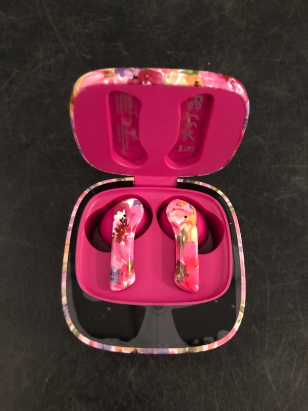 Photo 1 of Groovz True Wireless Earbuds with Charging Case - Designed and Engineered in The USA - IPx4 Water Resistant Bluetooth Earbuds Compatible with Apple and Android - 27Hrs Battery Life - Floral