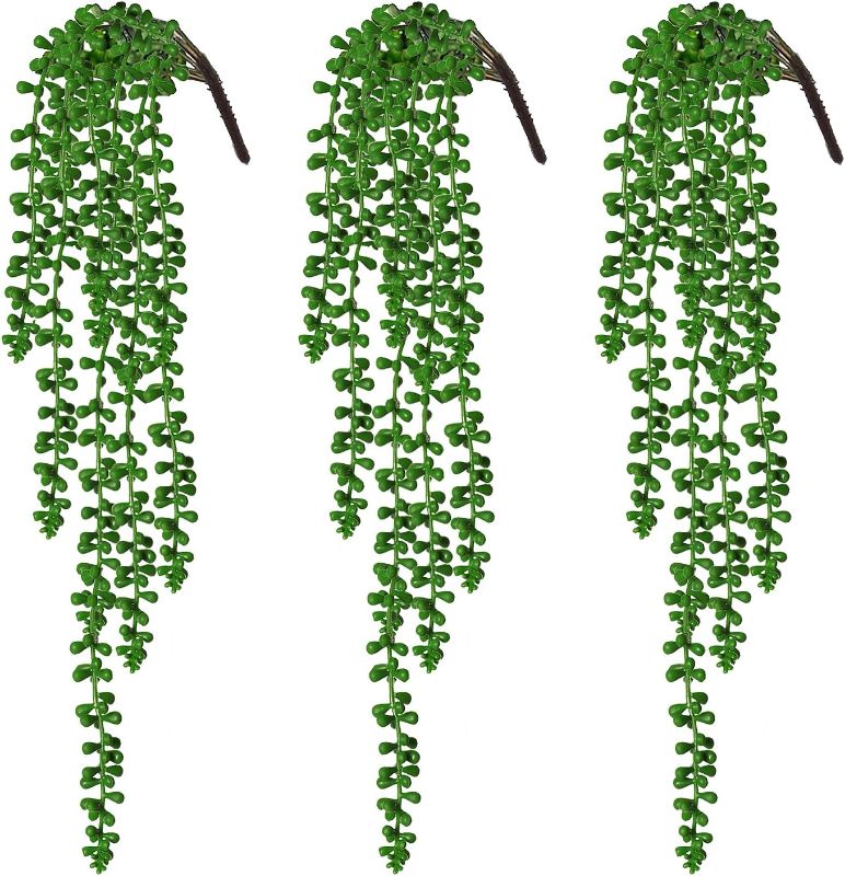 Photo 1 of RECUTMS 3pcs Artificial Succulents Hanging Plants Fake Hanging Plants String of Pearls Faux Greenery Wall Plant Artificial Plants Indoor Outdoor Home Decor