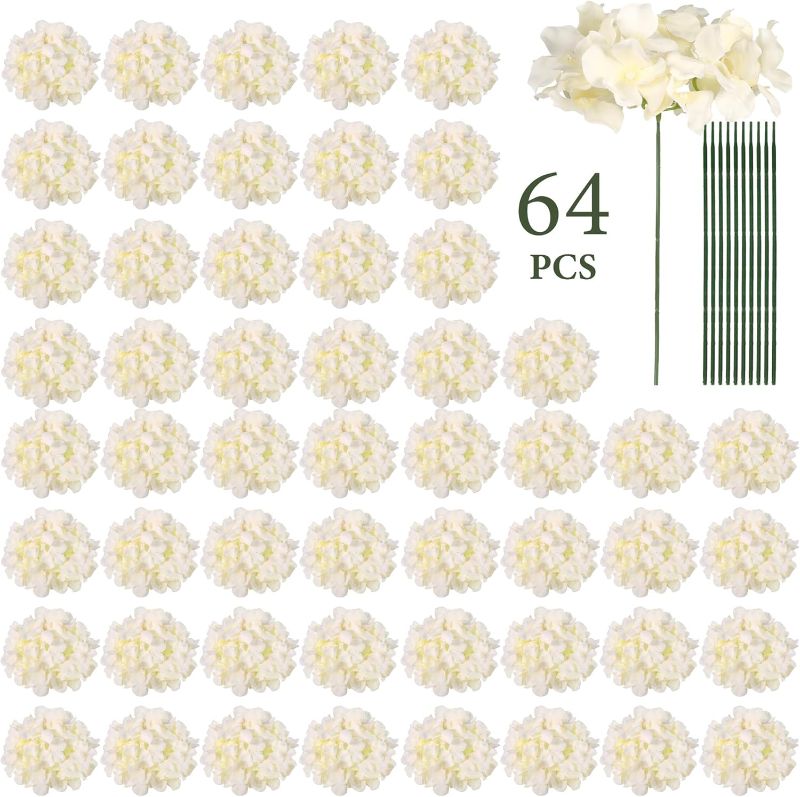 Photo 1 of Auihiay 64pcs Silk Hydrangea Artificial Flowers, Champagne Artificial Hydrangea Flowers with Stems, Full Hydrangea Flowers for Wedding Centerpieces, Home, Garden, Party Decoration (Champagne)