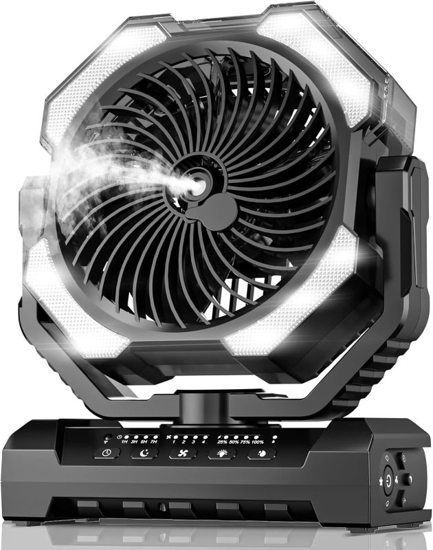 Photo 1 of Misting Fan Portable with 250ml Water Tank, 24000mAh Rechargeable Cooling Fans for Outside, Outdoor Water Misters with 2 Mist Modes, Remote Control Camping Fan with Timer for Beach, Patios, Tents