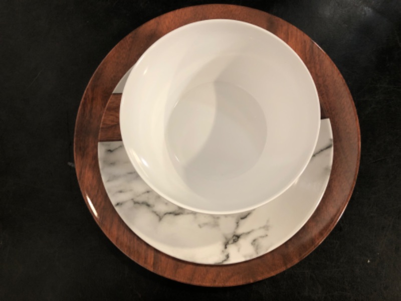 Photo 1 of LEHAHA Rustic Modern Melamine Dinnerware Sets, Marble 12-Piece Lightweight Outdoor Plates and Bowls Sets, Unbreakable Wood Patterns Dishes Dinnerware Set, Service for 4…