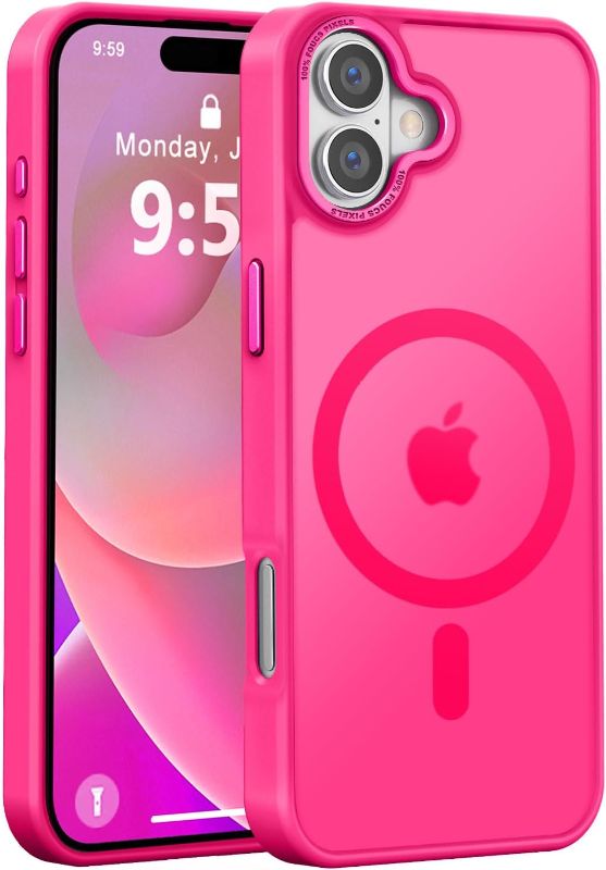 Photo 1 of Newfuture Designed for iPhone 16 Case with Magnetic [13 FT Military Drop Protection] [Compatible with Magsafe] Slim Translucent Matte Shockproof with Anti-Fingerprint Phone Case, Hot Pink