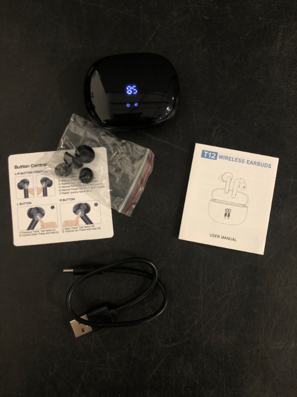 Photo 1 of Wireless Earbuds, Bluetooth Headphones with Deep Bass Stereo, 48H Playback Ear Buds with LED Power Display, Lightweight, IPX7, in-Ear Earphones with Mic for iPhone/Android/iPad, Black