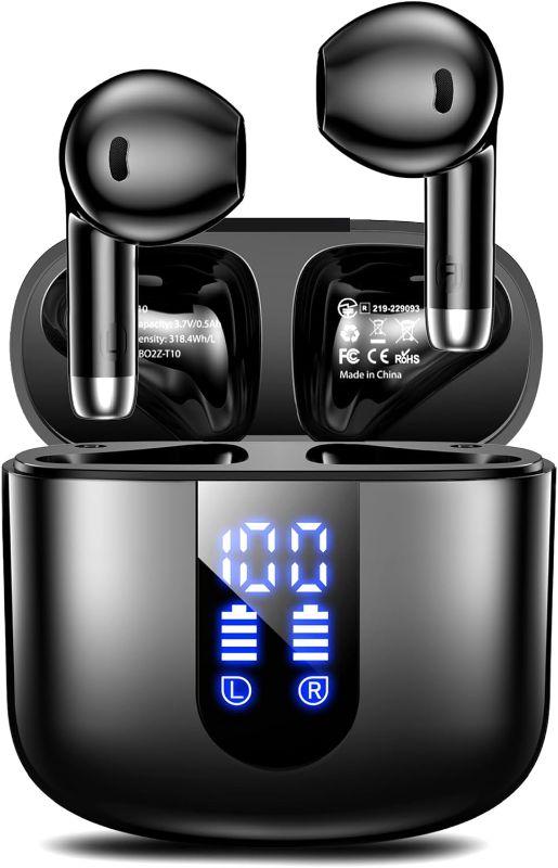 Photo 1 of Wireless Earbuds, Bluetooth Headphones with Deep Bass Stereo, 48H Playback Ear Buds with LED Power Display, Lightweight, IPX7, in-Ear Earphones with Mic for iPhone/Android/iPad, Black