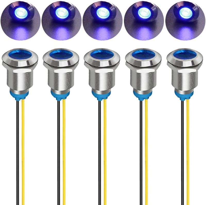 Photo 1 of 5pcs 12mm LED Metal Indicator Light 110V-220VAC Waterproof Signal Lamp (Blue)