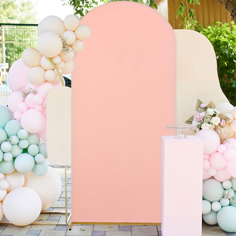 Photo 1 of FUHSY Wedding Arch Backdrop Cover 5FT Round Top Wedding Arch Covers Party Arched Covers Stretchy Backdrop Fabric for Balloon Stand Chiara Arched Fabric Cover for Birthday Reception Dusty Rose