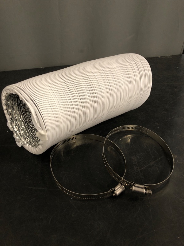 Photo 1 of 4 Inch 8ft Dryer Vent Hose, Flexible Insulated Air Ducting,Vent Hose PVC Aluminum Foil with 2 Clamps for HVAC Ventilation(White)