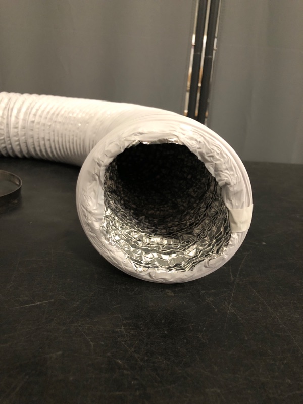 Photo 1 of 4 Inch 8ft Dryer Vent Hose, Flexible Insulated Air Ducting,Vent Hose PVC Aluminum Foil with 2 Clamps for HVAC Ventilation(White)