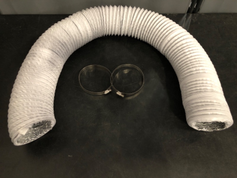 Photo 1 of 4 Inch 8ft Dryer Vent Hose, Flexible Insulated Air Ducting,Vent Hose PVC Aluminum Foil with 2 Clamps for HVAC Ventilation(White)