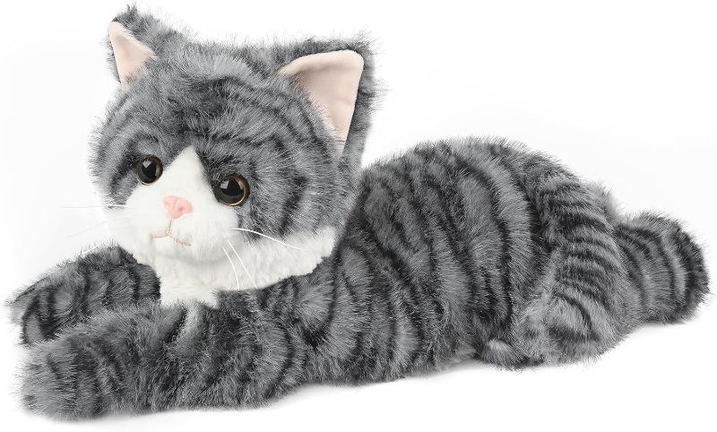 Photo 1 of Gray Tabby Cat Stuffed Animals, Microwavable Stuffed Animal Adorable Fluffy Cat Plush for Warmth & Comfort, Heatable & Coolable Lavender Scent Cat Toys, Cute Soft Plushies Cat Gifts for Kids & Adults