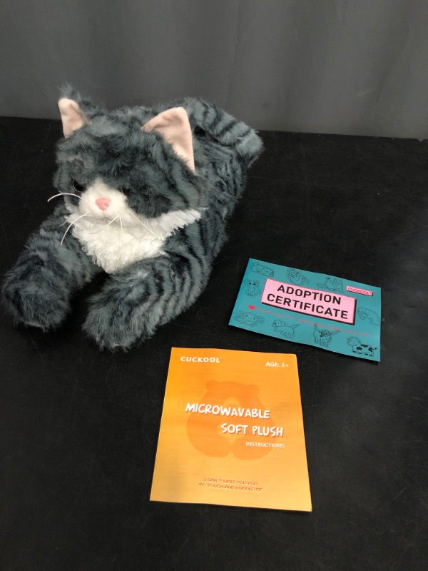 Photo 1 of Gray Tabby Cat Stuffed Animals, Microwavable Stuffed Animal Adorable Fluffy Cat Plush for Warmth & Comfort, Heatable & Coolable Lavender Scent Cat Toys, Cute Soft Plushies Cat Gifts for Kids & Adults