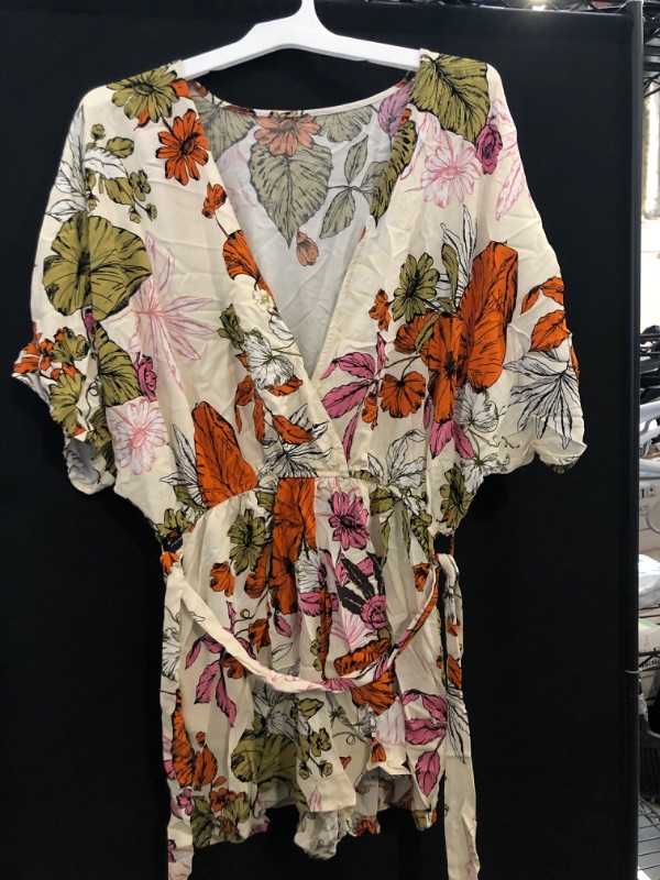 Photo 1 of ( Large) Women's Boho Printed Deep V - Neck Romper, Loose Fit, Stylish Beachwear