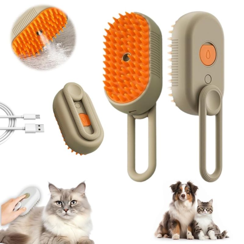 Photo 1 of Cat Steam Brush,2025 Upgrade Pet Steam Groomer Comb, 3 In 1 Hair Water Brush for Cats,Multifunctional Hair Removal Comb for Shedding Cat Grooming Kit Supplies (Light Coffee)