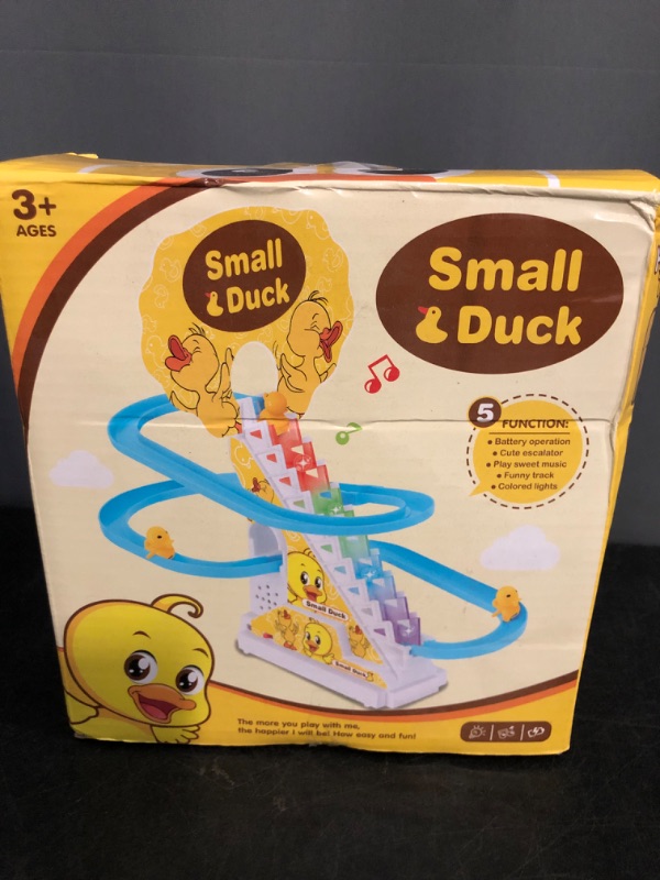 Photo 1 of Small Ducks Climbing Toys,Electric Duck Climbing Stairs Tracks Slide Toy Set,Duck Roller Coaster Toy with Flashing Lights & Music On/Off Button