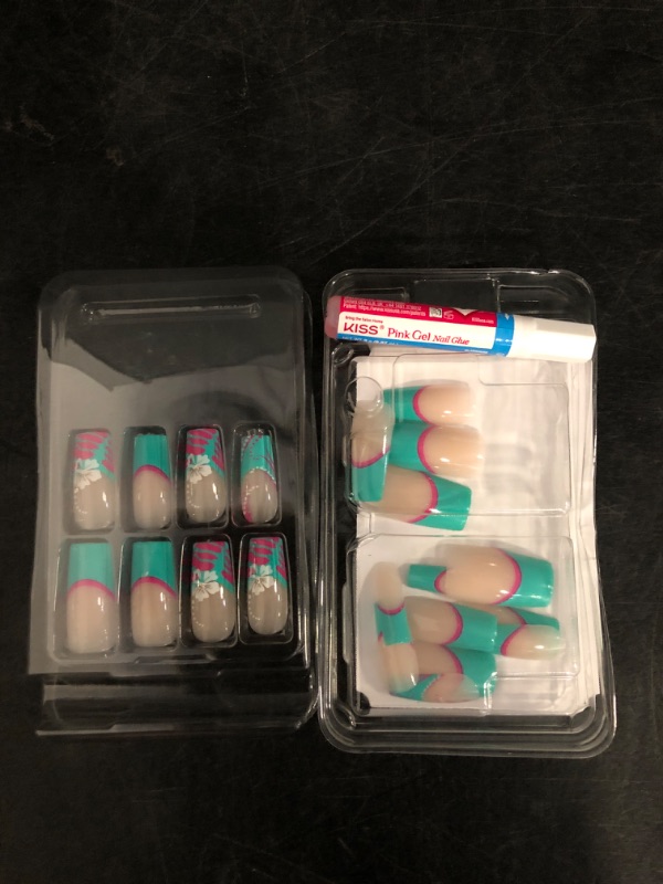 Photo 1 of GoldFinger 24 Pcs Press On Nails, Long Square Fake Nails, Flower French Tip Gel Stick On Extensions, Reusable Full Cover False Nail Kit with Glue, Manicure Stick & File, 7 Day Long Lasting Wear