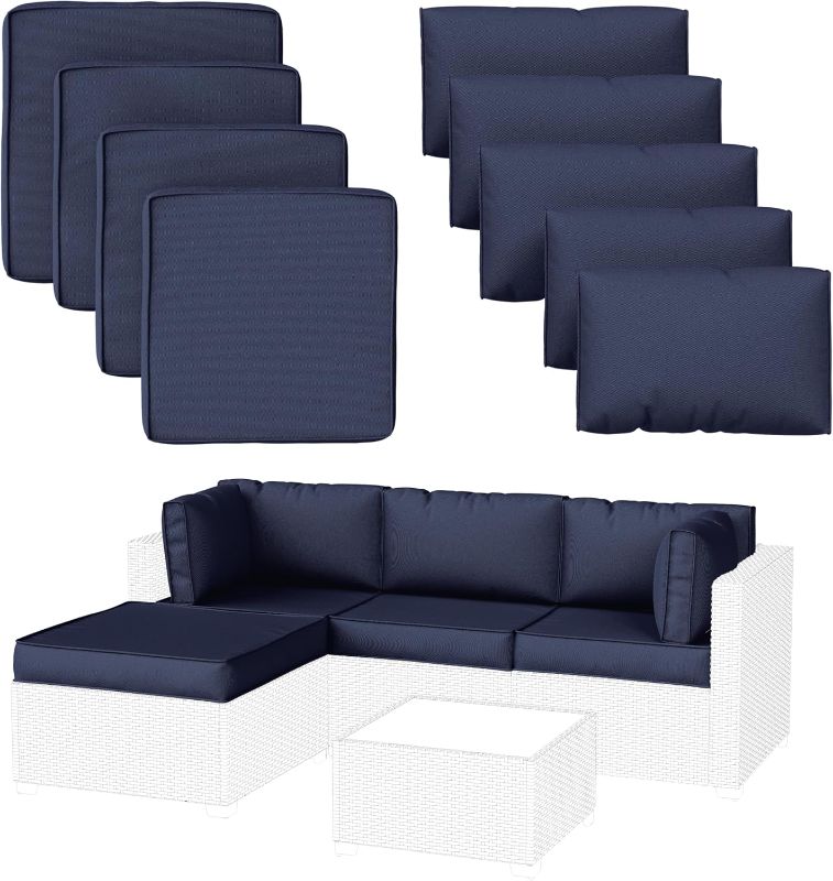 Photo 1 of 9 Pack Patio Cushion Covers Outdoor Patio Cushions Covers Replacement Waterproof with Zipper for 5 Pcs Patio Furniture Set, Covers Only, Navy Blue