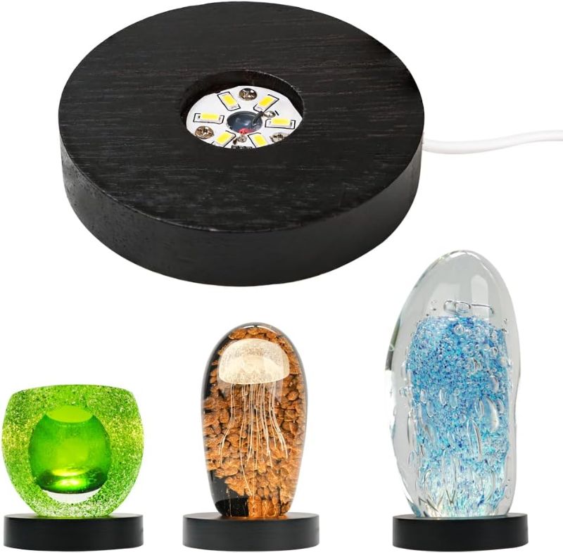 Photo 1 of Dimming Wood Light Base LED Display Stand for Acrylic Crystal Art Glass,4 Inch,Dark Black