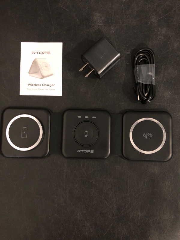 Photo 1 of Wireless Charger 3 in 1,RTOPS Magnetic Travel Wireless Charging Station Multiple Devices,GaN 3 in 1 Charging Station,Compatible for iPhone16/15/14/13/Pro/Max,iWatch,AirPods4/3/2/Pro(Adapter Includes)
