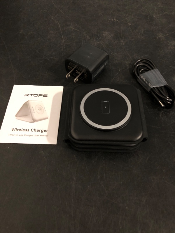 Photo 1 of Wireless Charger 3 in 1,RTOPS Magnetic Travel Wireless Charging Station Multiple Devices,GaN 3 in 1 Charging Station,Compatible for iPhone16/15/14/13/Pro/Max,iWatch,AirPods4/3/2/Pro(Adapter Includes)