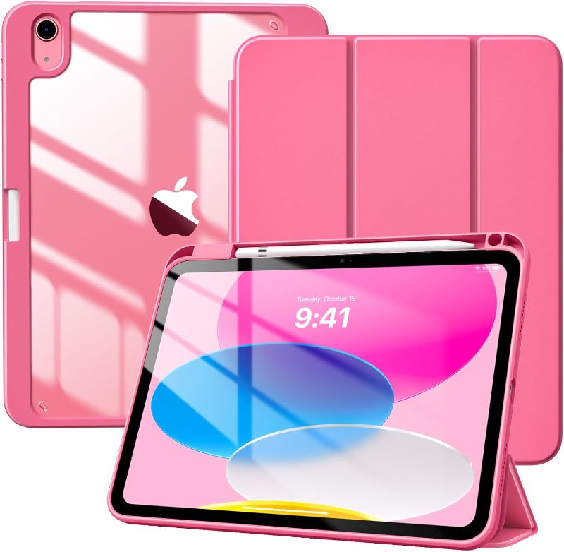 Photo 1 of TiMOVO Case for iPad (A16) 11th Generation 11 Inch 2025, iPad 10th Generation Case 10.9 Inch 2022 with Pencil Holder,Slim Protective Cover with Clear Back Shell,Auto Wake/Sleep, Watermelon Pink
