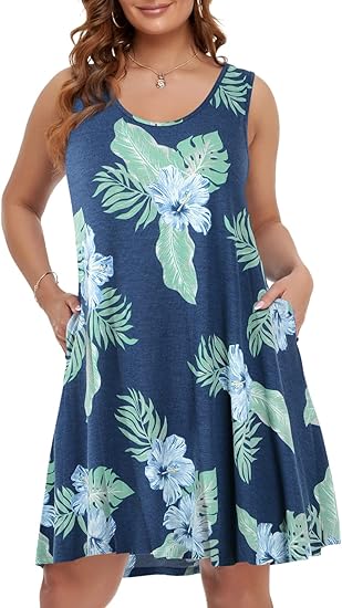 Photo 1 of 1X BELAROI Women Plus Size Sundress Summer Casual Sleeveless Tshirt Dress Tie Dye Swing Tank Dresses with Pockets Beach Cover up