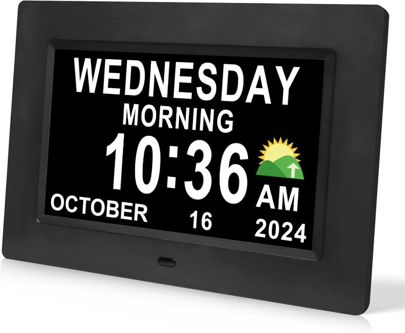 Photo 1 of Digital Calendar Dementia Alarm Clock with Day and Date for Elderly - 15 Alarms 5 Colors Display Large Display Alzheimers Clock Large Digital Clock for Seniors (7in Black)