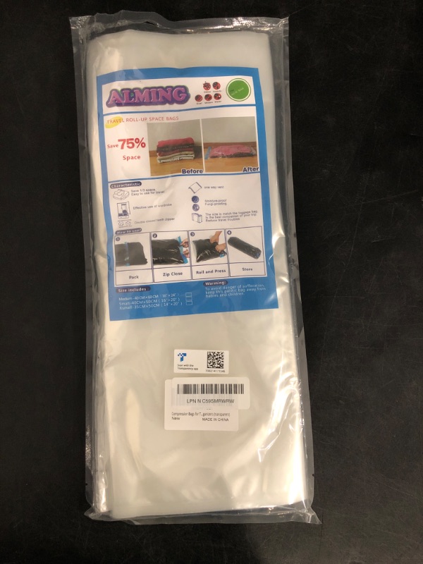 Photo 1 of Compression Bags - Travel Essentials 12 Pack Space Saver No Vacuum or Pump Needed Storage Accessorie and Home Packing Organizers (transparent)