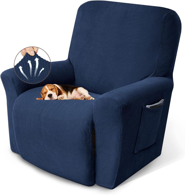 Photo 1 of KEKUOU Recliner Chair Covers,Lazy Boy Recliner Covers Stretch Couch Cover Slipcovers 1 Piece Furniture Protector with Elastic Bottom for Dog,Kids.(Recliner, Navy Blue)