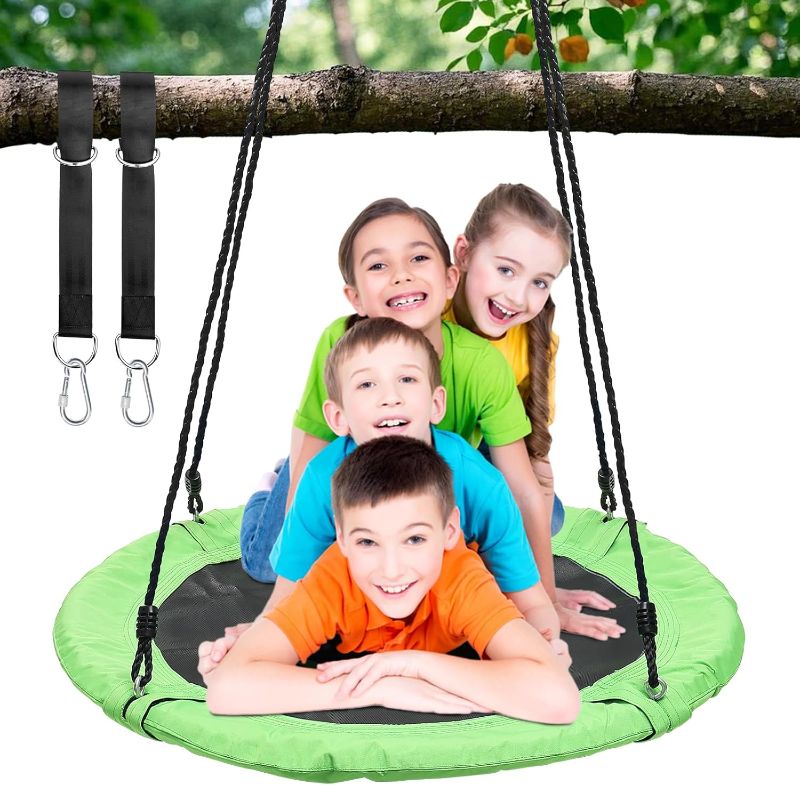 Photo 1 of Tree Swing for Kids Outdoor, 40 Inch Saucer Swings for Swingset, Round Tree Swing for Adults Play Outside Heavy Duty 750 Lb Capacity, Circle Disc Swings with Hanging Straps, Vibrant Green, Child Gift