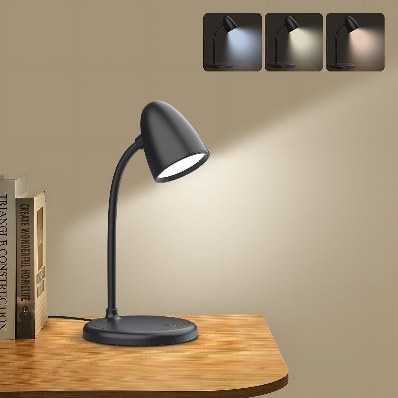 Photo 1 of LED Desk Lamp for Home Office,3 Light Colors,Flexible Gooseneck Table Lamp,Dimmable Reading Light for Bedside Small Desk Lamp for College Dorm Room,Bedroom Desk Light,Black