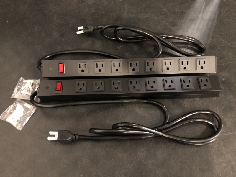 Photo 1 of 2Pack Metal 8 Outlet Mountable Power Strip, Wall Mount Outlet Heavy Duty, Wide Spaced Commercial Shop Power Strip with Switch, 6 FT SJT 14AWG Power Cord.