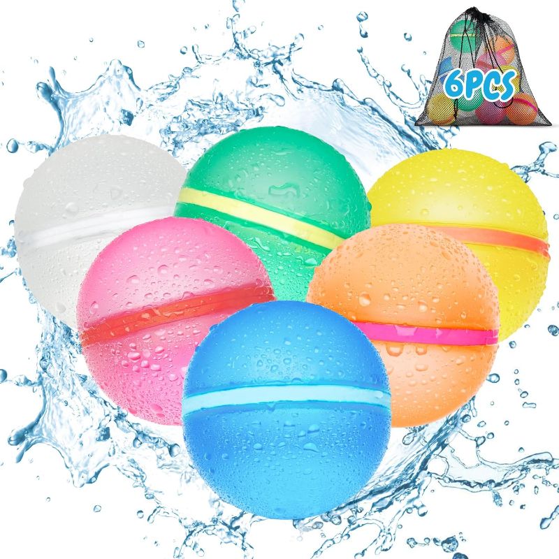 Photo 1 of 8 pcs Reusable Water Balloons - Self Sealing Quick Fill, Silicone Water Balloons Water Balloon Pump